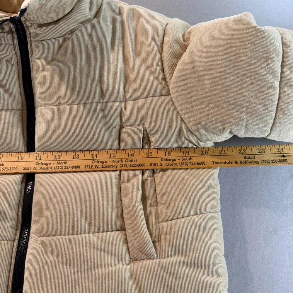Princess Polly Beige Corduroy Puffer Jacket Women's US 2 Quilted Zip Winter Coat
